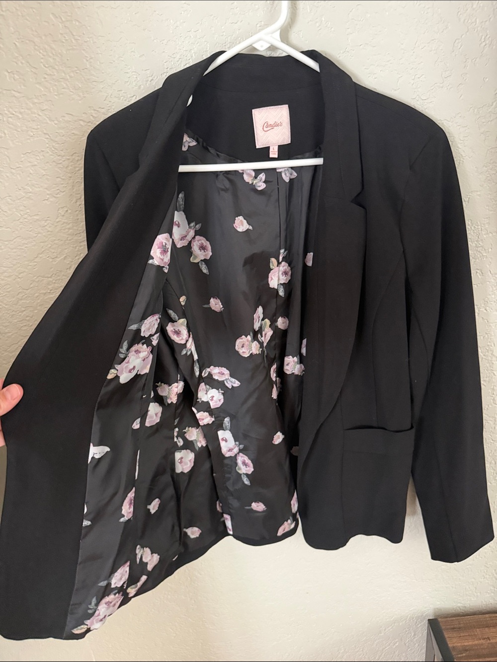 Candie's Black Blazer with Floral Lining - Picture 3 of 5
